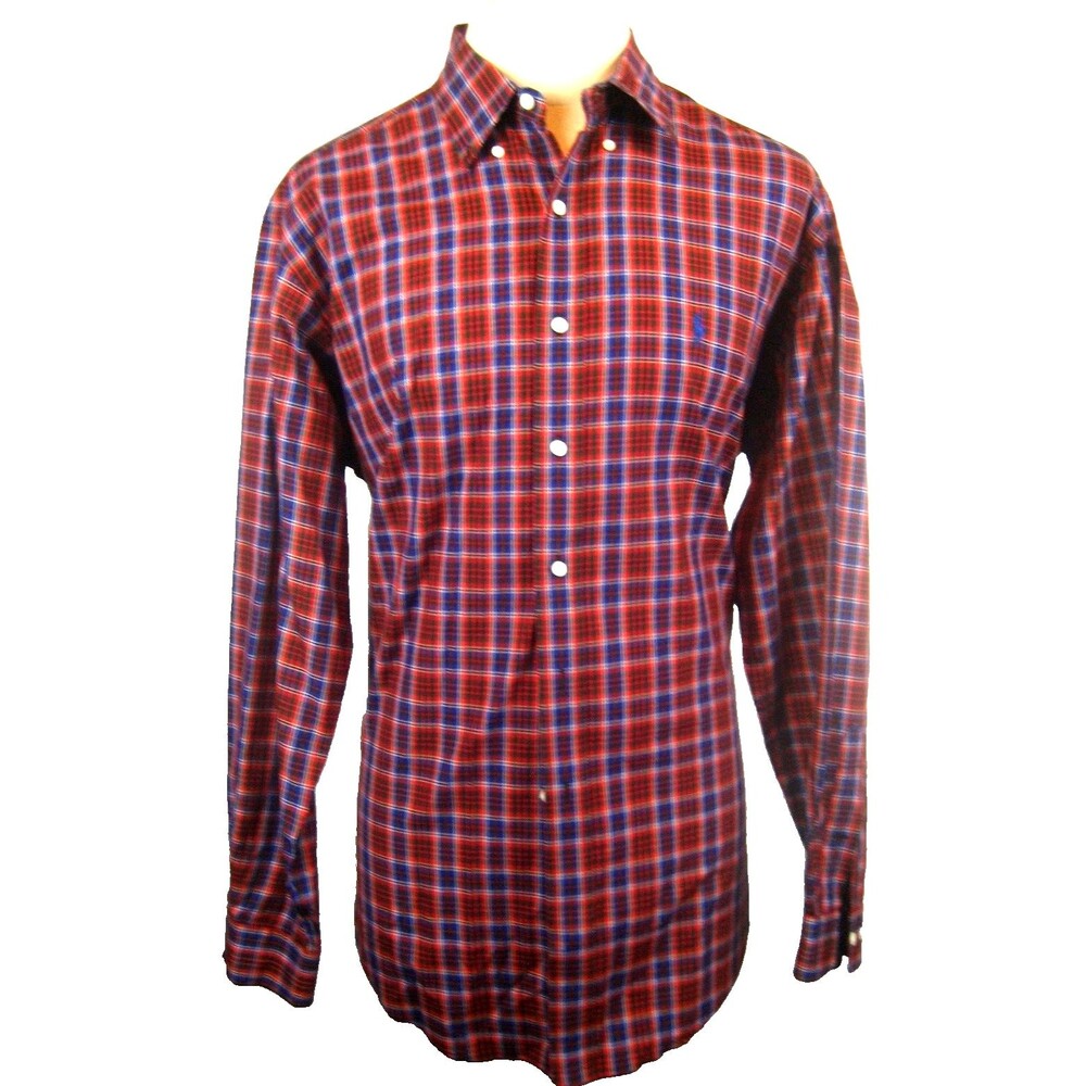 Mens Ralph Lauren Blue Label Classic 100% Cotton LS Blue Plaid Casual Shirt sz L